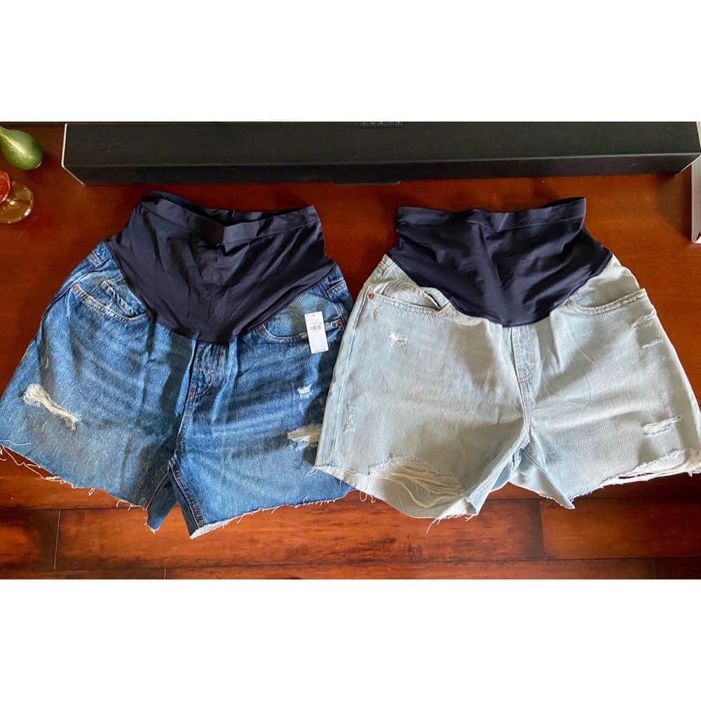 2 Pairs Maternity Denim Cutoff Shorts - NEW